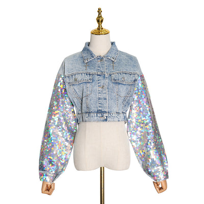 Chaqueta Denim Patchwork con Lentejuelas para Mujer - Estilo Urbano Elegante - Image 17