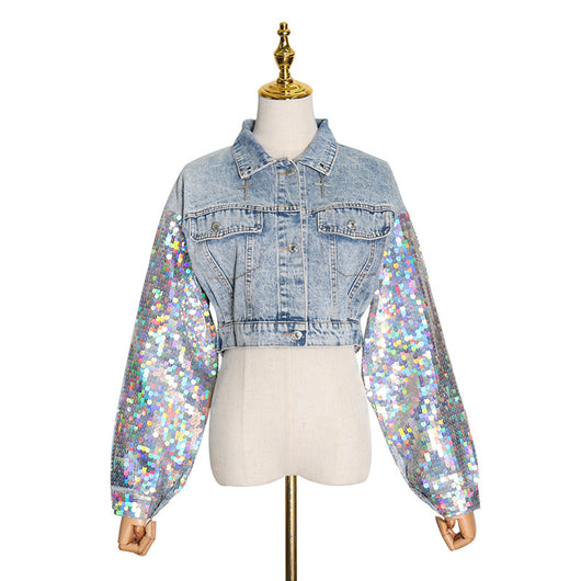 Chaqueta Denim Patchwork con Lentejuelas para Mujer - Estilo Urbano Elegante - Image 17
