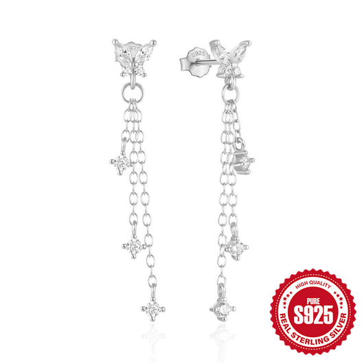 Aretes de Plata 925 con Mariposa, Borla y Diamantes - Image 8