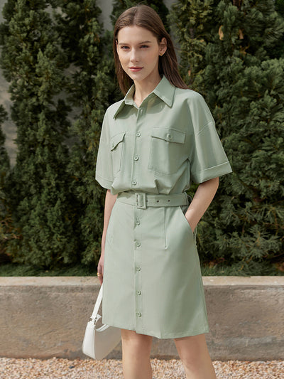 Vestido Camisero Cinturado Mujer Cuello V Estilo Vintage Francés - Image 10