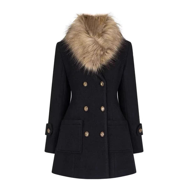 Abrigo Vintage Negro con Cuello de Pelaje Oversized - Image 5