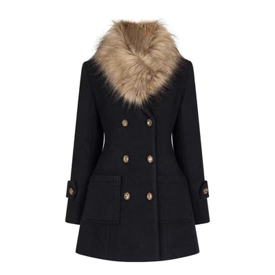Abrigo Vintage Negro con Cuello de Pelaje Oversized - Image 5
