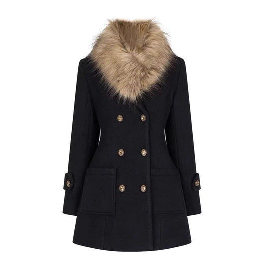 Abrigo Vintage Negro con Cuello de Pelaje Oversized - Image 5
