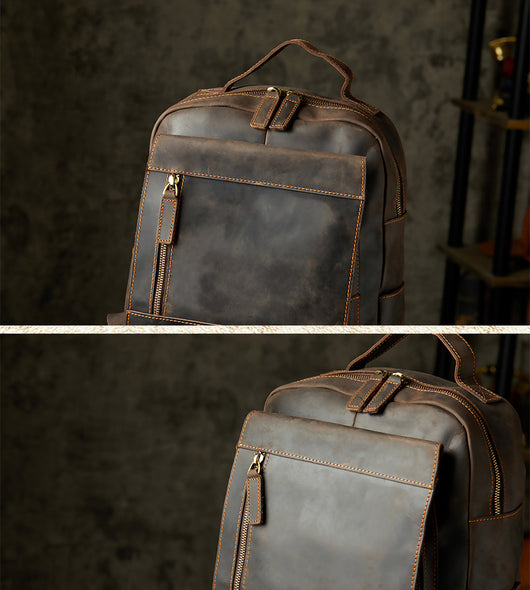 Mochila de Cuero Genuino para Hombre Estilo Retro Artesanal - Image 13