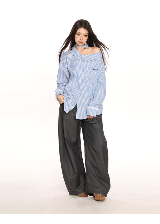 Blusa Larga Azul a Rayas Reductora de Hombros para Mujer - Image 13