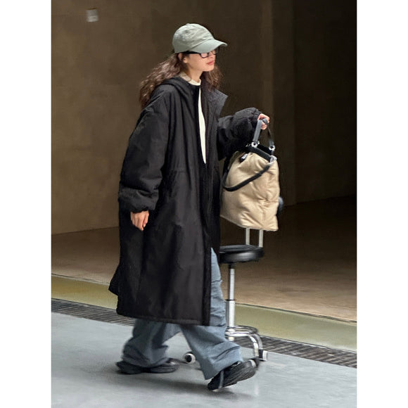 Abrigo Acolchado Coreano Holgado con Capucha - Algodón Invierno