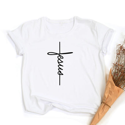 Camiseta Estilo Europeo Americana con Mensaje Faith