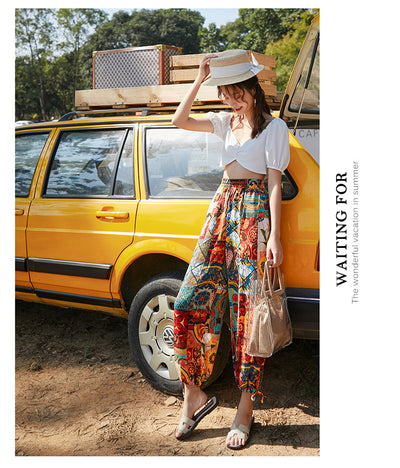 Pantalones Sueltos de Playa con Estampado Retro para Mujer - Image 8