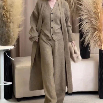 Conjunto de 3 Piezas: Cardigan Tejido, Chaleco y Pantalón Cintura Alta - Image 9