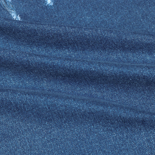 Shorts de Mezclilla con Bloques de Color y Flecos - Image 8