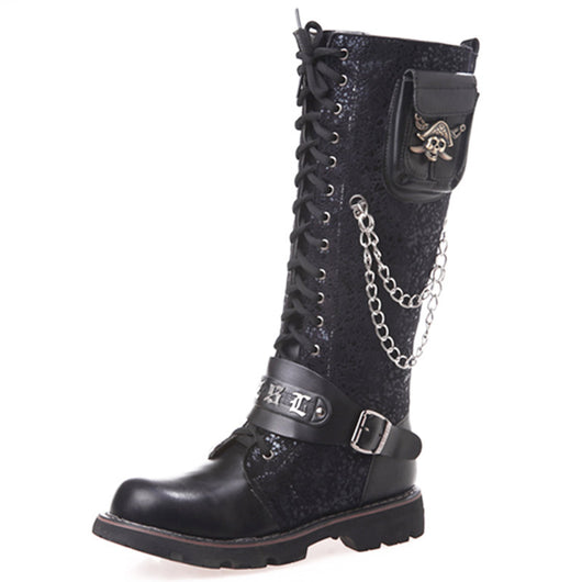 Botas Altas Hombre Estilo Rock Punk Caña Larga Frosted Locomotive - Image 11