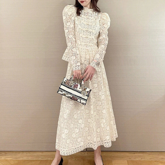 Vestido Blanco de Encaje Estilo República de China - Conjunto de Dos Piezas Retro