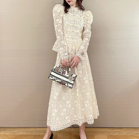 Vestido Blanco de Encaje Estilo República de China - Conjunto de Dos Piezas Retro