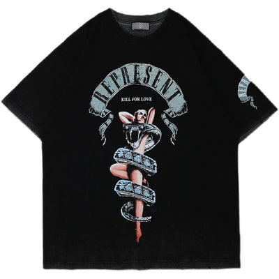 Remera Retro Urbana con Estampado de Serpiente - Estilo Callejero Europeo y Americano - Image 5
