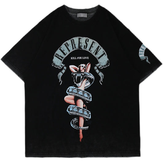 Remera Retro Urbana con Estampado de Serpiente - Estilo Callejero Europeo y Americano - Image 5
