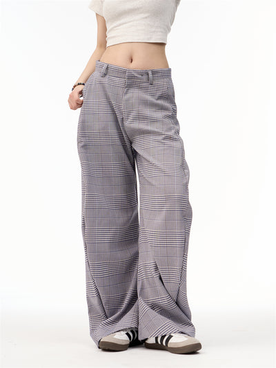 Pantalones Anchos Patchwork Retro Americano a Cuadros para Mujer - Image 9
