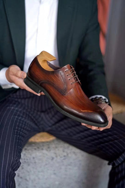 Zapatos de Cuero Vintage con Punta Cuadrada para Hombre - Image 21