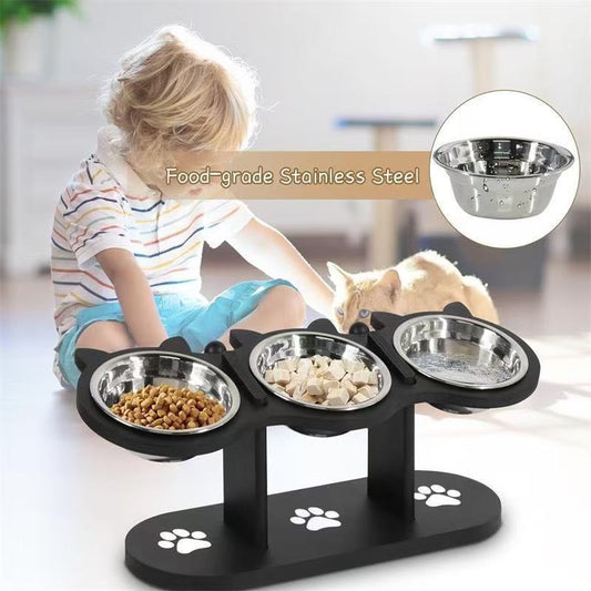 Comedero Vertical para Mascotas con Mesa de Madera Ajustable