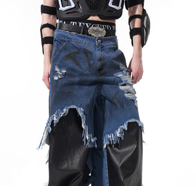 Pantalones Rectos con Detalles Pintados a Mano, Teñido Artesanal y Basta Deshilachada - Image 4