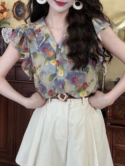 Blusa Elegante Retro con Escote en V para Mujer - Image 11
