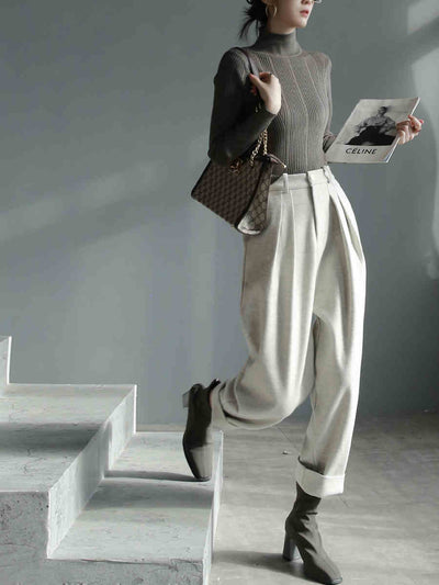 Pantalón de Lana Ancho Cropped Leisure - Diseño Slim Elegante - Image 8