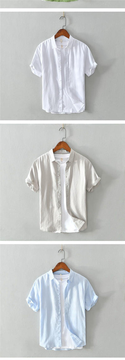 Camisa de Lino Manga Corta para Hombre - Comodidad de Verano - Image 16