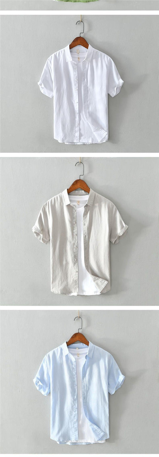 Camisa de Lino Manga Corta para Hombre - Comodidad de Verano - Image 16