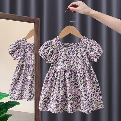 Vestido Floral de Princesa con Manga Corta para Niñas - Image 4