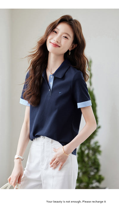 Blusa Estilo Americano Hombros Descubiertos Falsa Dos Piezas Manga Corta - Image 17