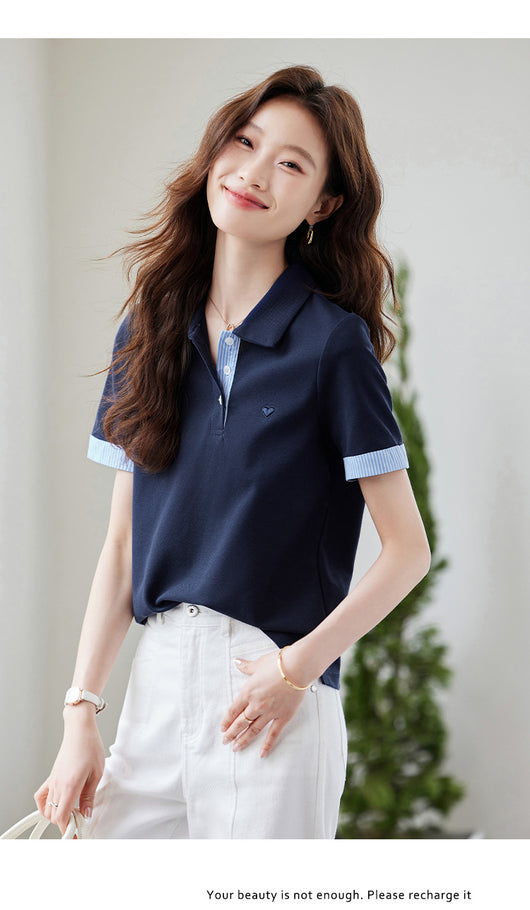 Blusa Estilo Americano Hombros Descubiertos Falsa Dos Piezas Manga Corta - Image 17