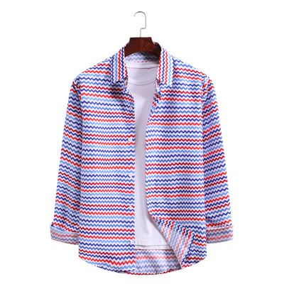 Camisa Estampada de Manga Larga con Patrón de Olas - Tallas Grandes - Image 5