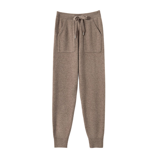 Pantalones de Punto Otoño-Invierno para Mujer, Cintura Alta Drapeado Elegante Efecto Adelgazante