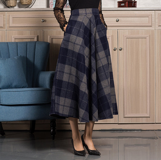 Falda Plaid Cintura Alta Estilo A-Line para Invierno