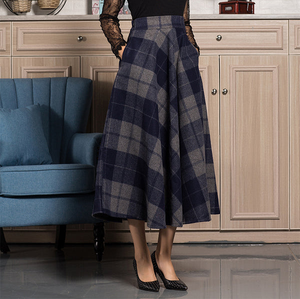 Falda Plaid Cintura Alta Estilo A-Line para Invierno