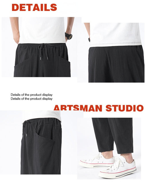 Pantalones Harem Cropped de Algodón y Lino Sueltos - Image 13