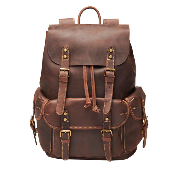 Mochila Retro Cuero Crazy Horse Hombre - Gran Capacidad Viajes y Trabajo