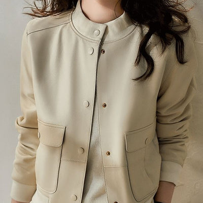 Chaqueta Recta de Cuello Redondo con Hilo Temperado
