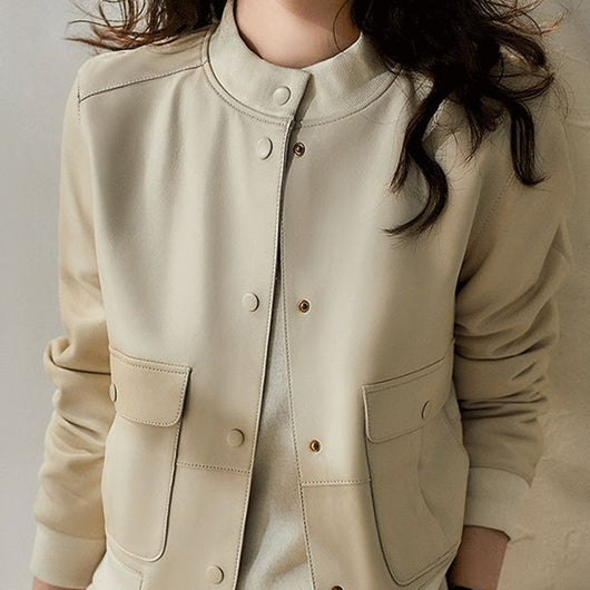 Chaqueta Recta de Cuello Redondo con Hilo Temperado