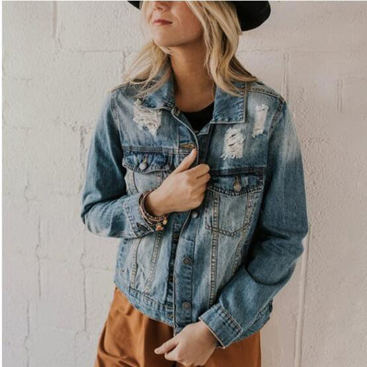 Chaqueta Vaquera Ajustada Efecto Desgastado para Mujer - Image 4