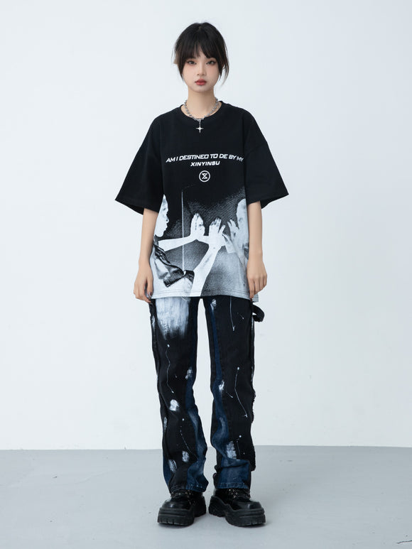 Men's Reversible Graphic Portrait and Lettering T-Shirt
