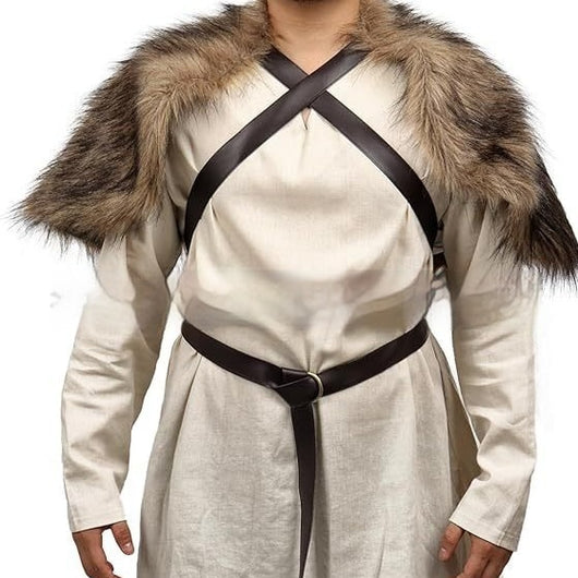 Traje Vikingo Completo con Capa, Chal y Botas de Lana Artificial