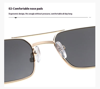 Black rectangular sunglasses with a double beam and dark gray lenses, angled on a white background. - Image 18