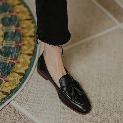 Zapatos de Cuero Retro con Flecos y Tacón Bajo para Mujer - Image 3