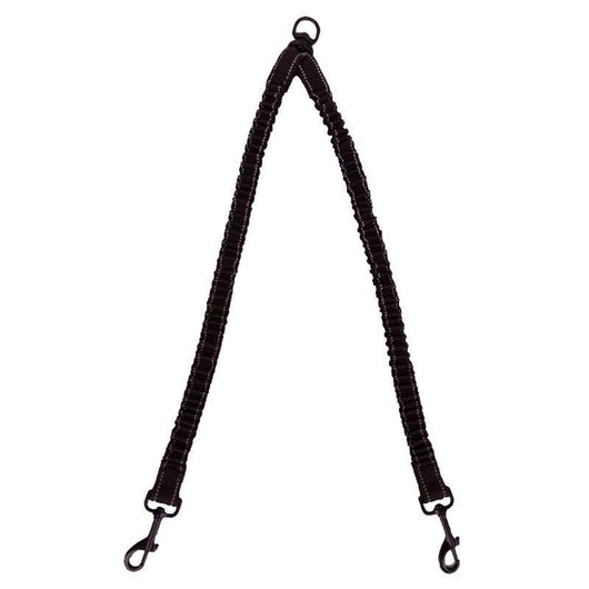 Black double-ended pet traction rope with reflective stitching, two elasticized leash segments, and metal snap hooks. - Image 9