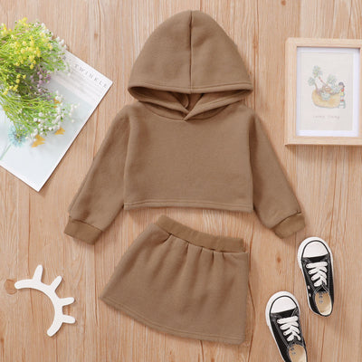 Conjunto Otoñal: Sudadera con Capucha de Manga Larga + Falda Corta Color Sólido