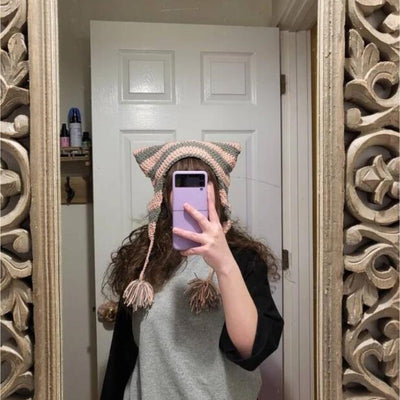 Gorro Tejido con Orejas de Gato y Trenza - Unisex para Otoño e Invierno