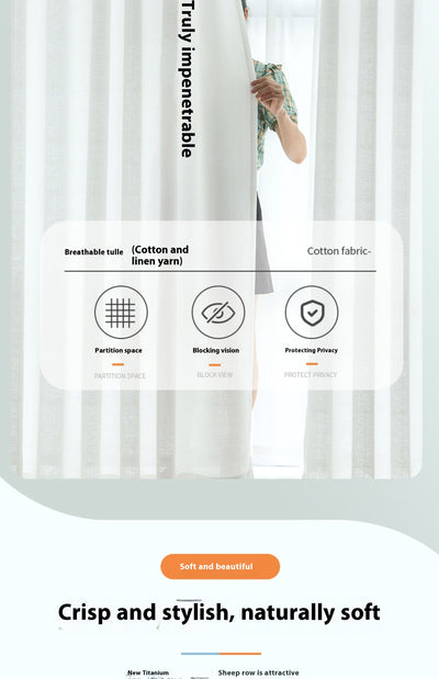 White translucent thickened sunscreen curtain made of hemp yarn with grommet top, hanging in a modern window. - Image 30