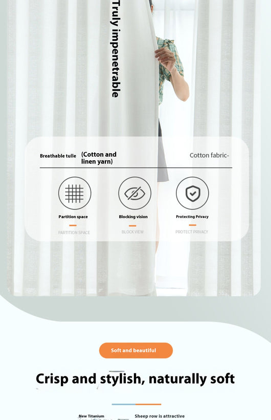 White translucent thickened sunscreen curtain made of hemp yarn with grommet top, hanging in a modern window. - Image 30