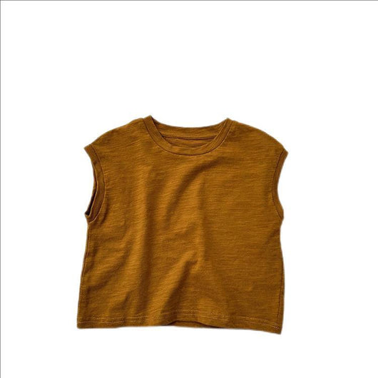 Playera sin Mangas de Algodón Slub con Hombro Caído para Niños y Niñas - Image 4