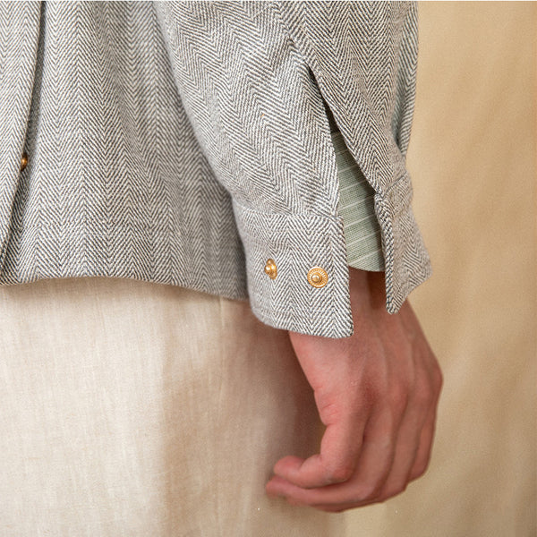 Chaqueta Safari M65 de Algodón y Lino con Cuello Alzado y Cintura Ajustada